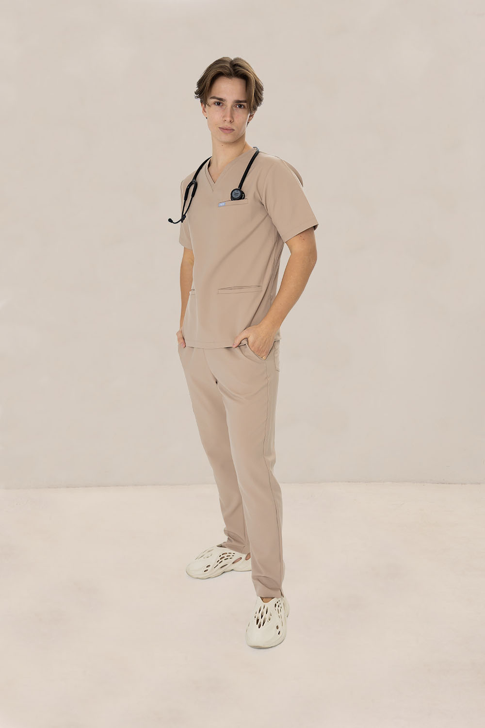 Spodnie Medyczne Męskie Basic - Beige - obrazek 2