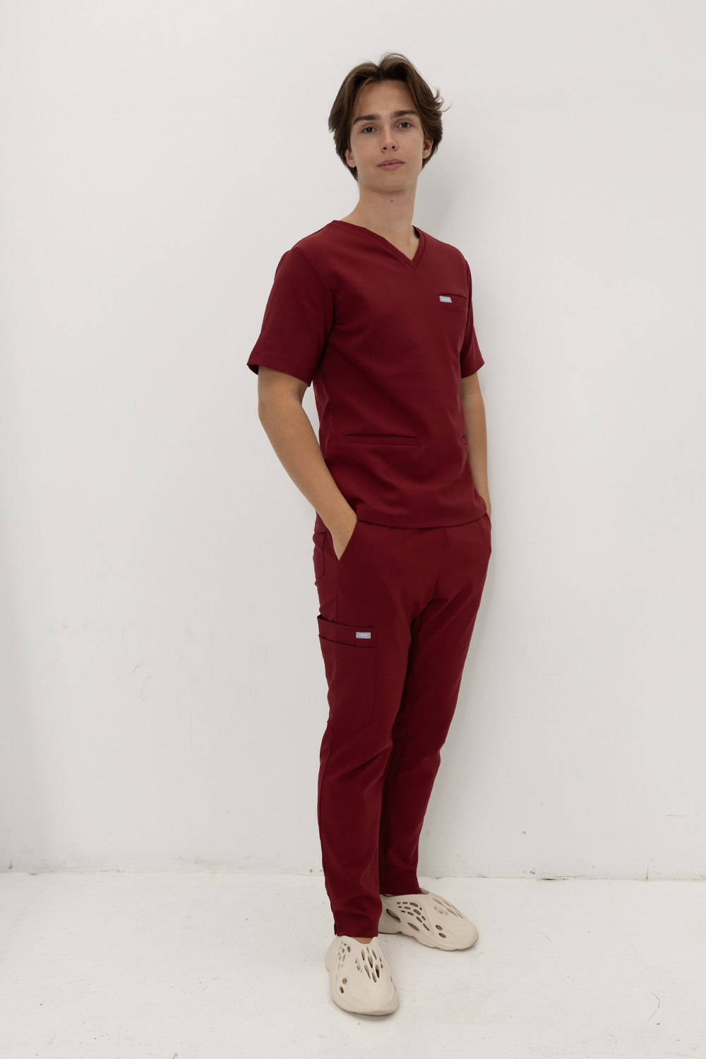 Spodnie Medyczne Męskie Basic - Burgundy - obrazek 2