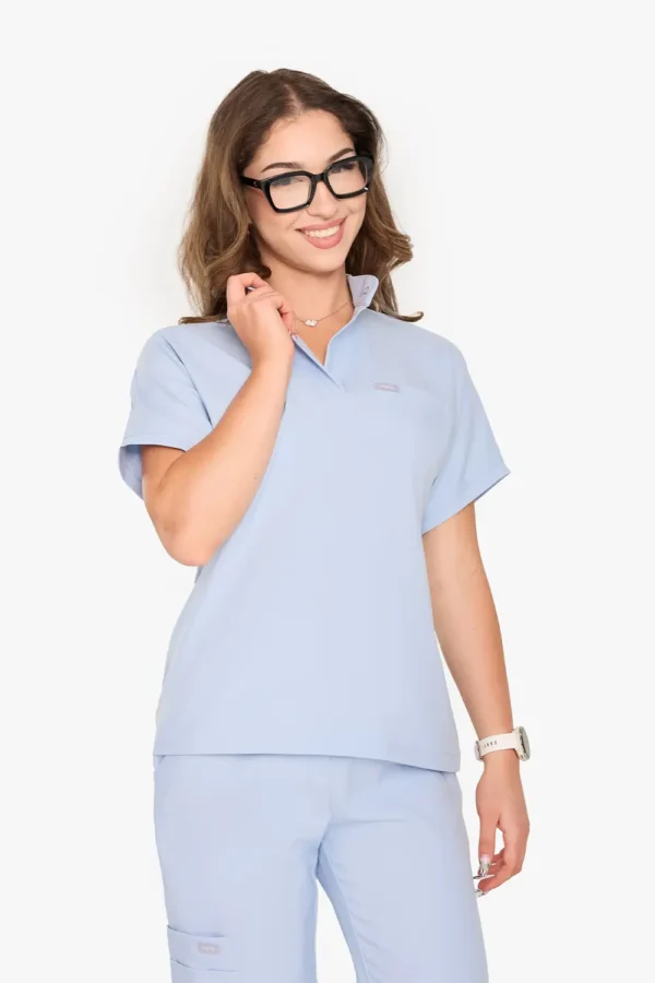 Bluza Medyczna Ze Stójką Damska - Baby Blue
