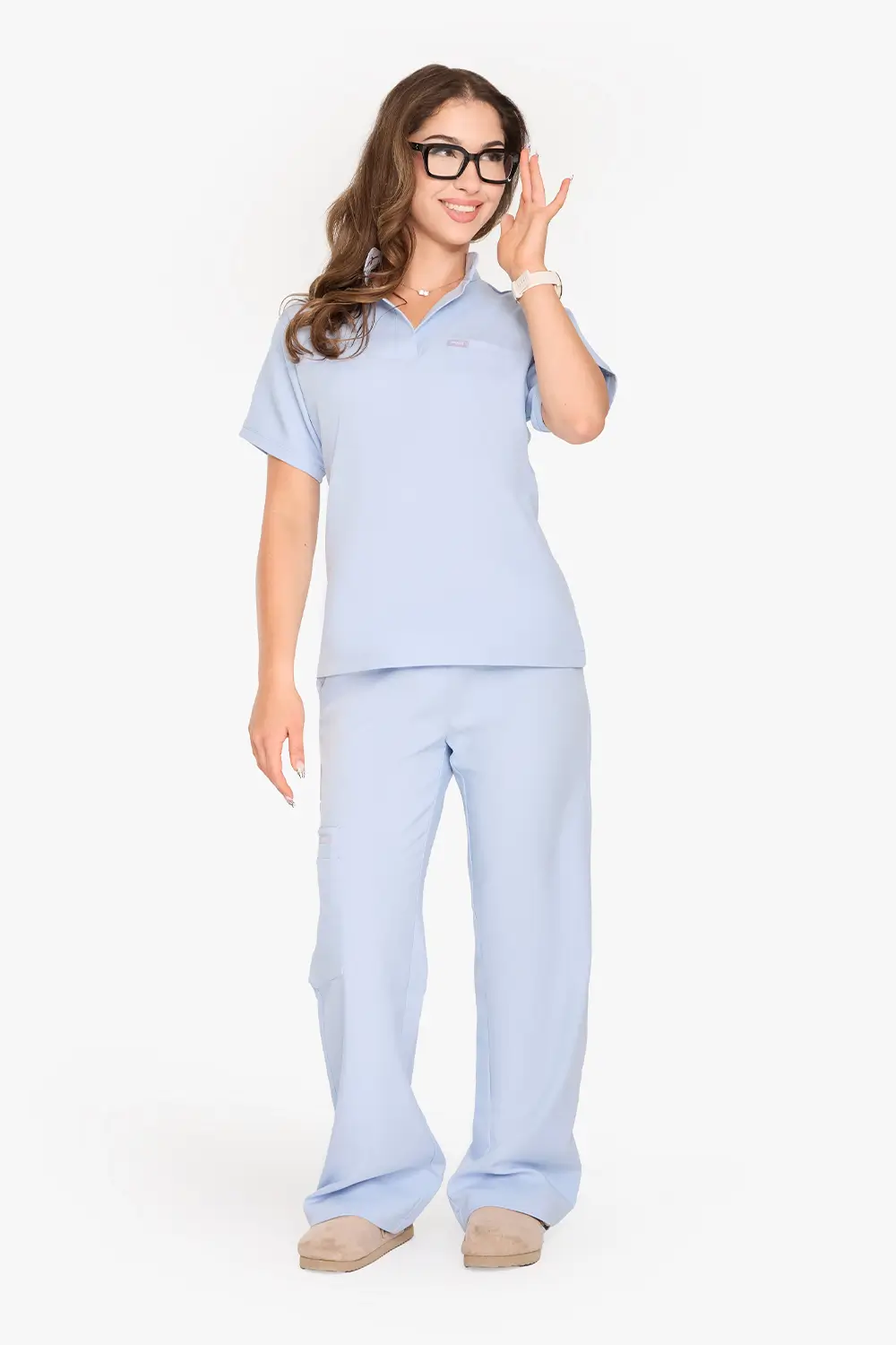 Bluza Medyczna Ze Stójką Damska - Baby Blue - obrazek 3