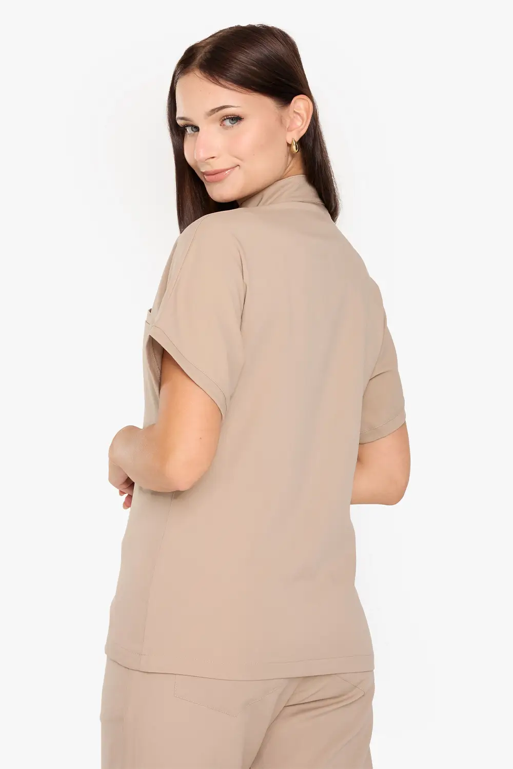 Bluza Medyczna Ze Stójką Damska - Beige - obrazek 2