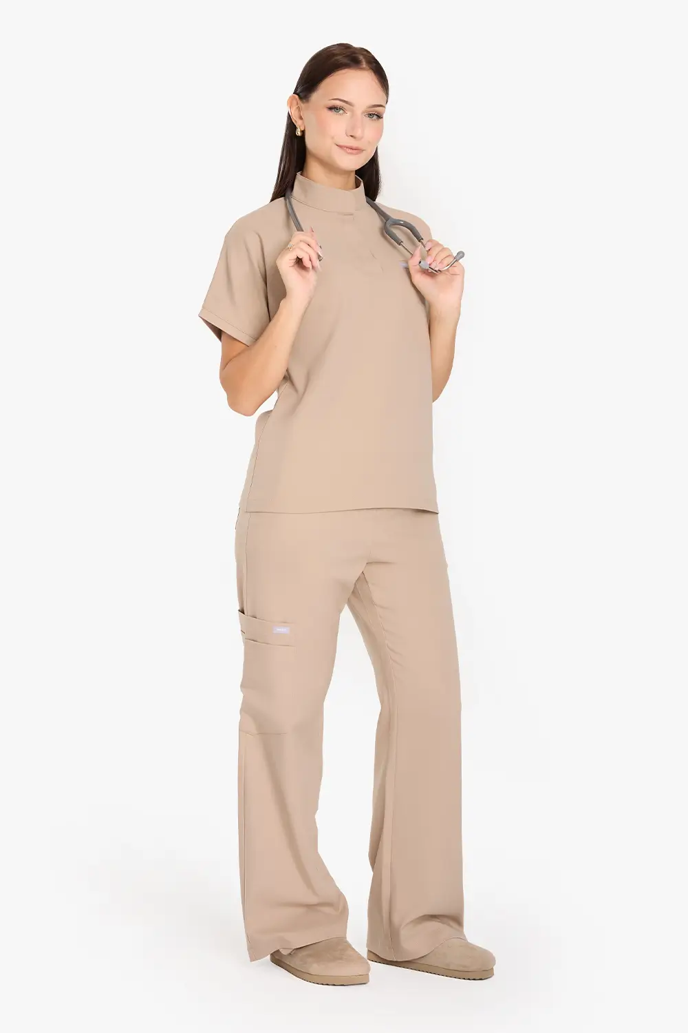 Bluza Medyczna Ze Stójką Damska - Beige - obrazek 3