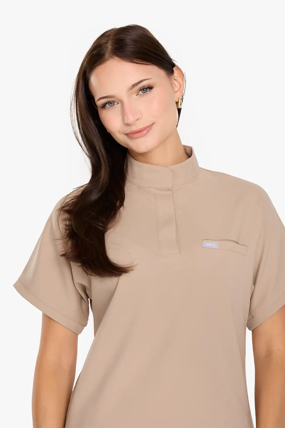 Bluza Medyczna Ze Stójką Damska - Beige - obrazek 4