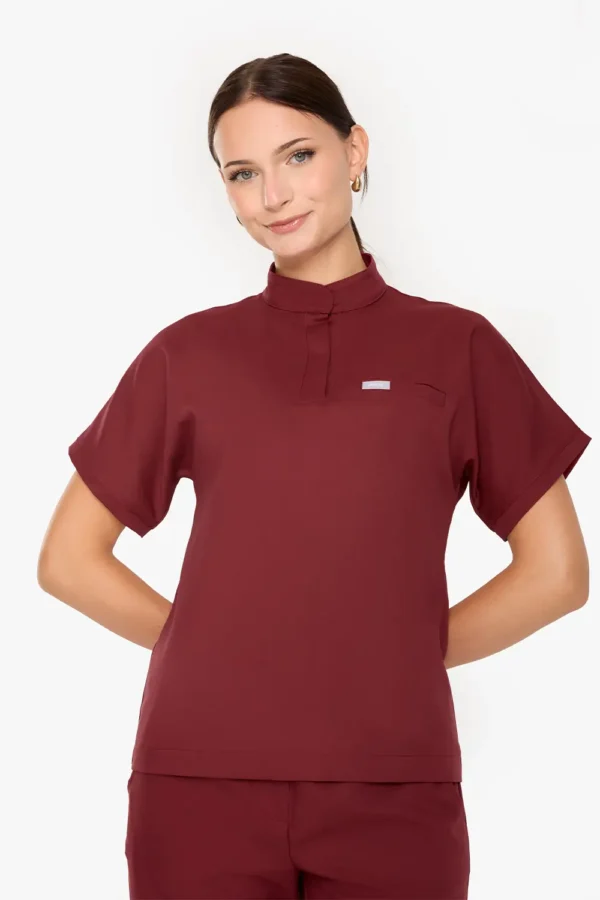 Bluza Medyczna Ze Stójką Damska - Burgundy