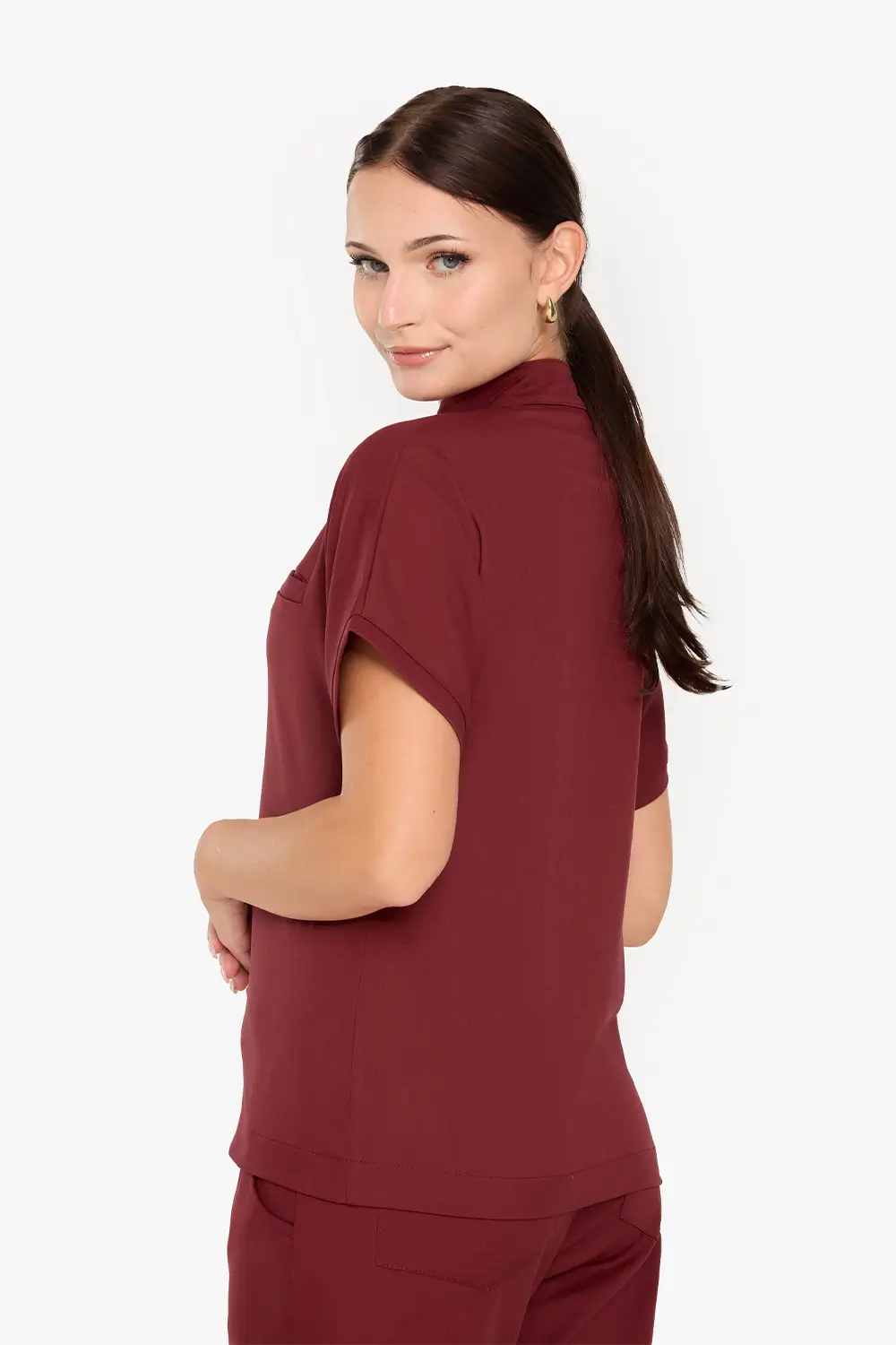 Bluza Medyczna Ze Stójką Damska - Burgundy - obrazek 2