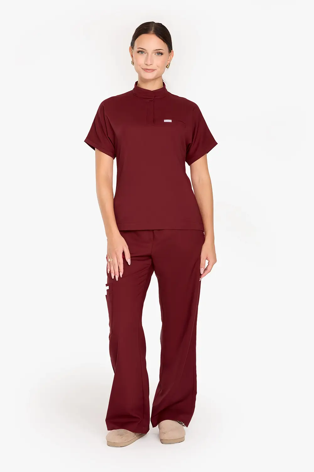 Bluza Medyczna Ze Stójką Damska - Burgundy - obrazek 3