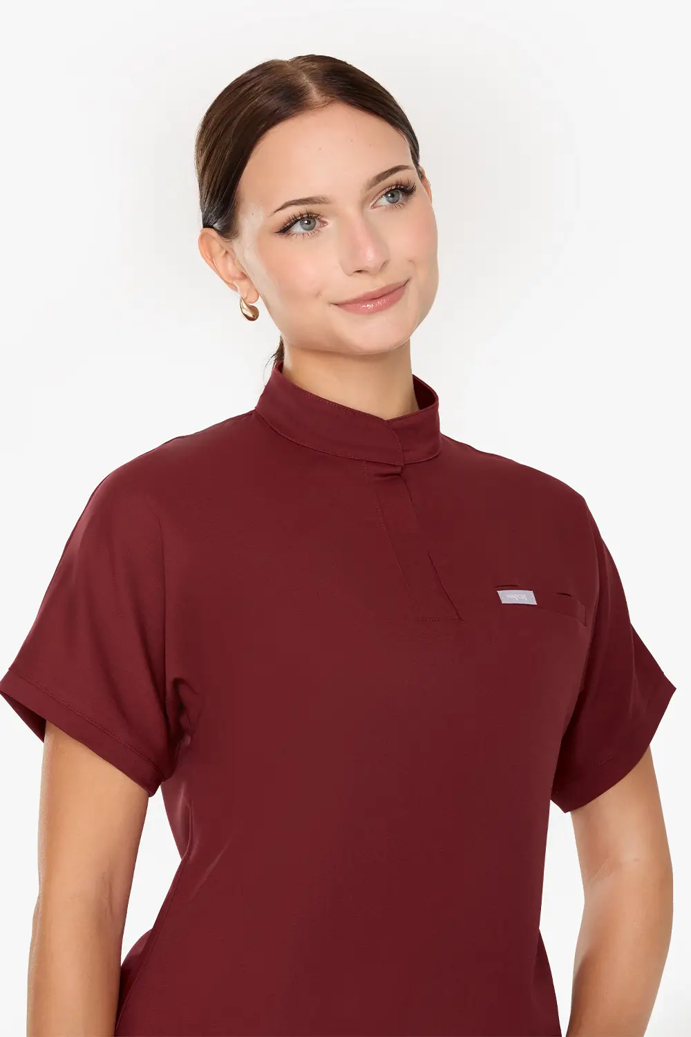 Bluza Medyczna Ze Stójką Damska - Burgundy - obrazek 4
