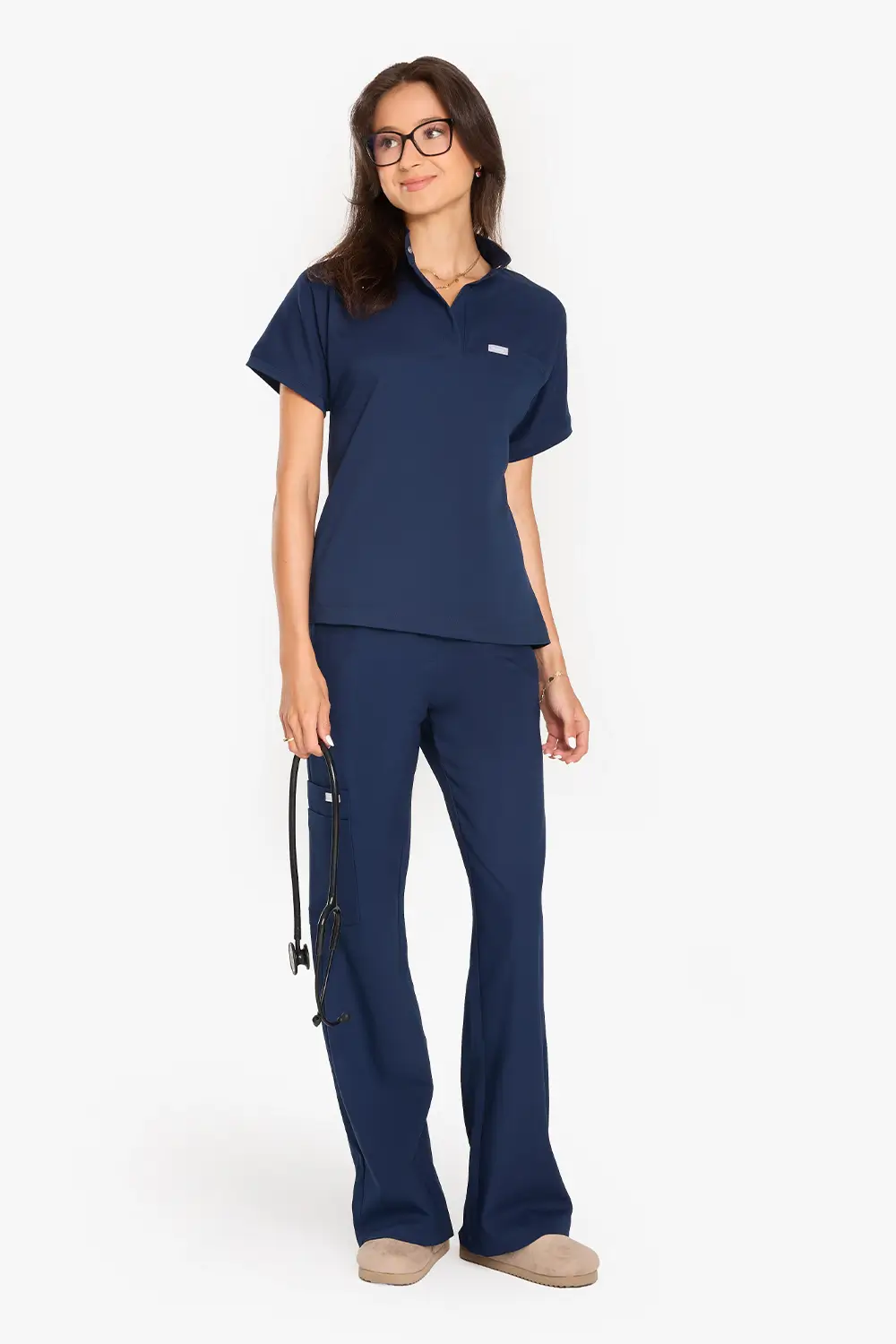 Bluza Medyczna Ze Stójką Damska - Light Navy - obrazek 3