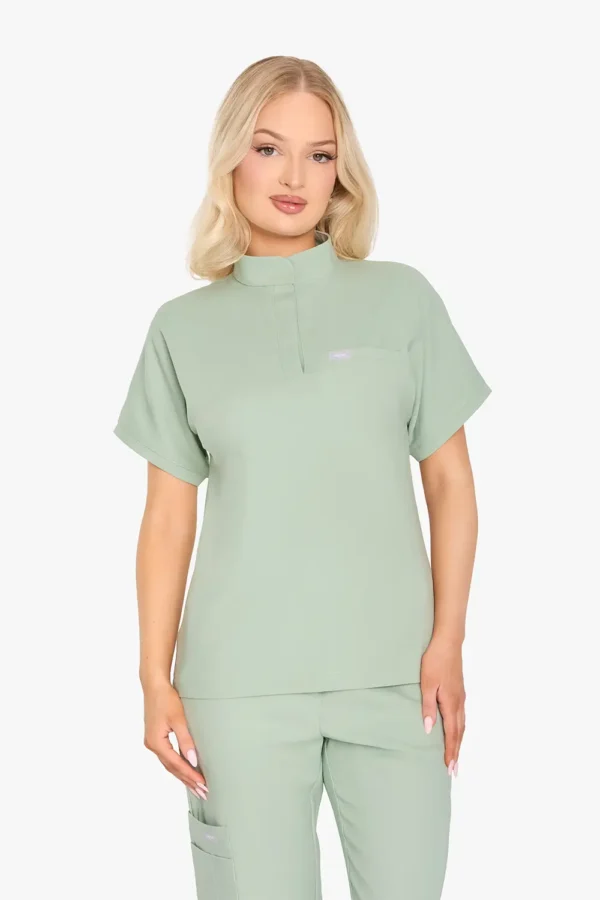 Bluza Medyczna Ze Stójką Damska - Matcha Latte