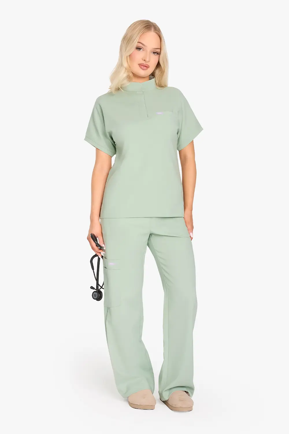 Bluza Medyczna Ze Stójką Damska - Matcha Latte - obrazek 3