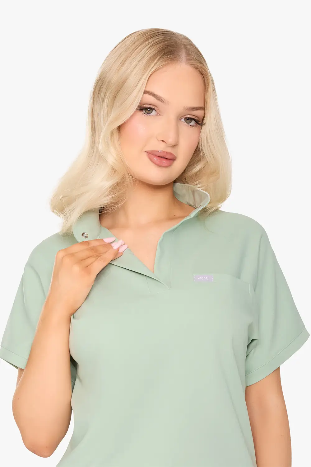 Bluza Medyczna Ze Stójką Damska - Matcha Latte - obrazek 4