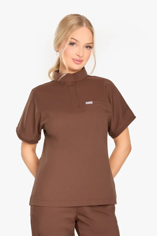 Bluza Medyczna Ze Stójką Damska - Milk Chocolate