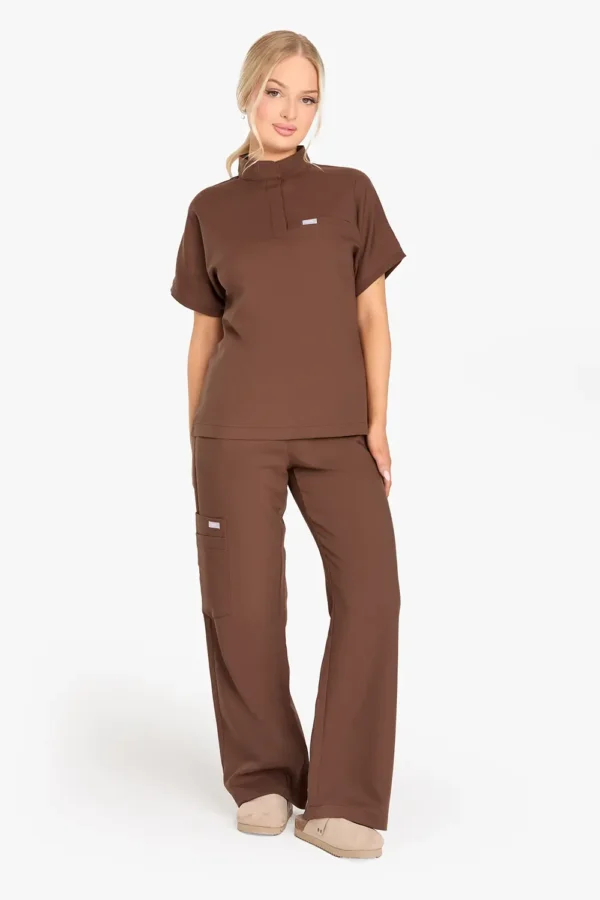 Bluza Medyczna Ze Stójką Damska - Milk Chocolate