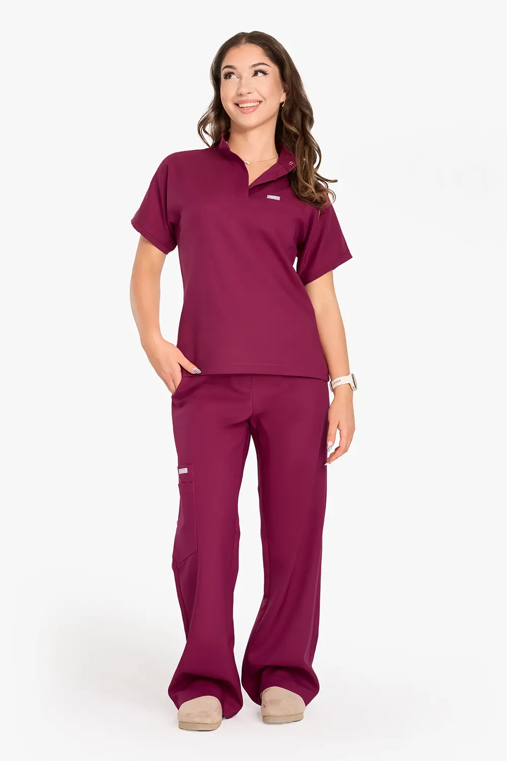 Bluza Medyczna Ze Stójką Damska - Mulled Wine - obrazek 3