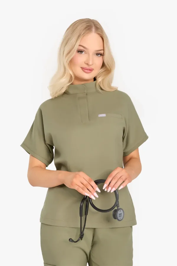 Bluza Medyczna Ze Stójką Damska - Olive Drab