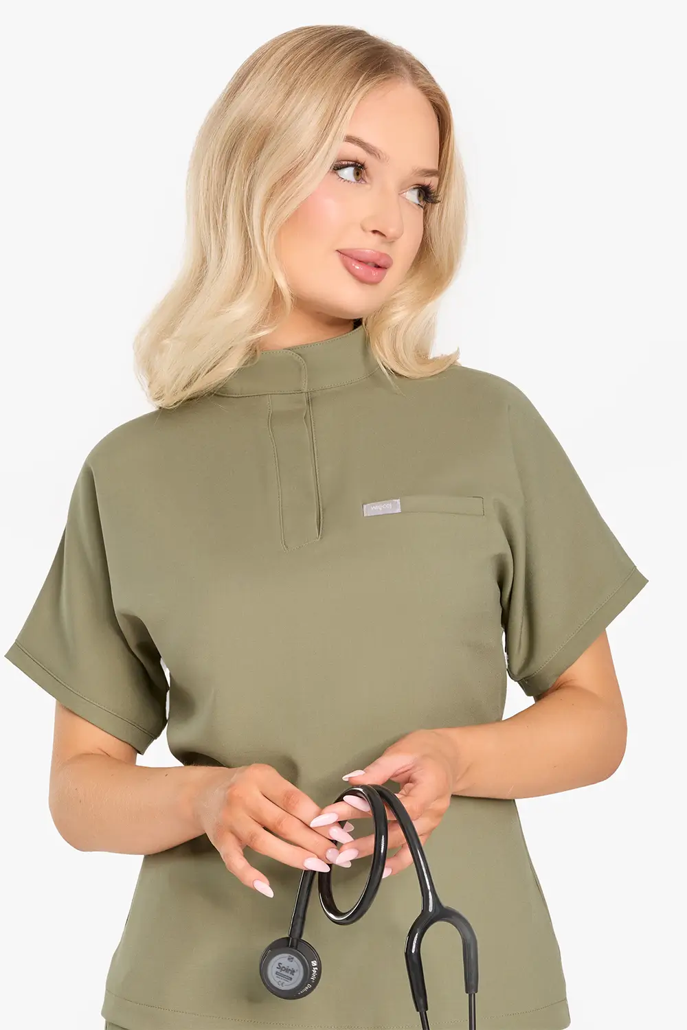 Bluza Medyczna Ze Stójką Damska - Olive Drab - obrazek 4