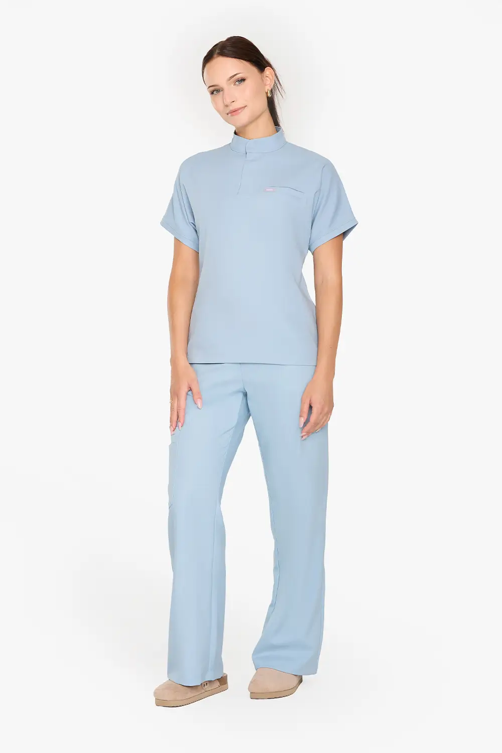 Bluza Medyczna Ze Stójką Damska - Pastel Blue - obrazek 3