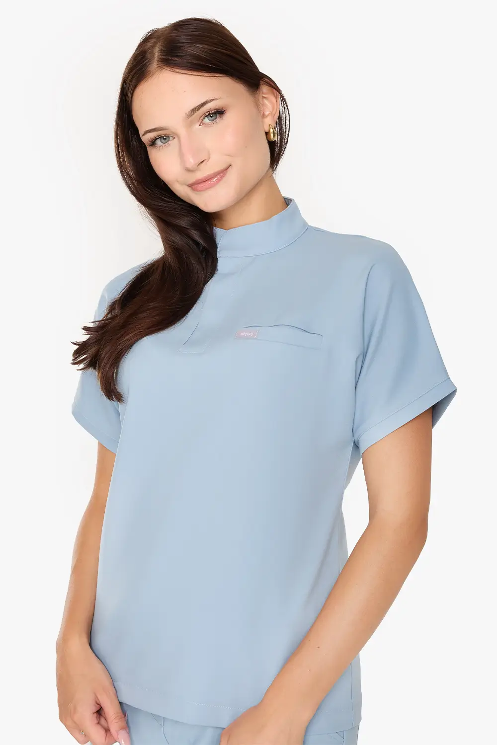 Bluza Medyczna Ze Stójką Damska - Pastel Blue - obrazek 4