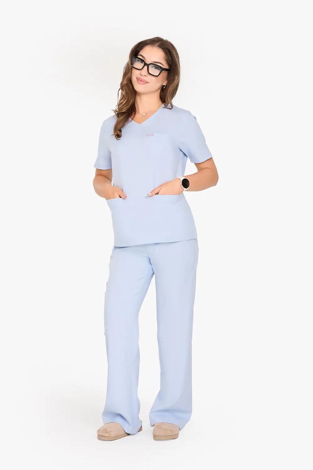 Bluza Medyczna Basic Damska - Baby Blue - obrazek 3