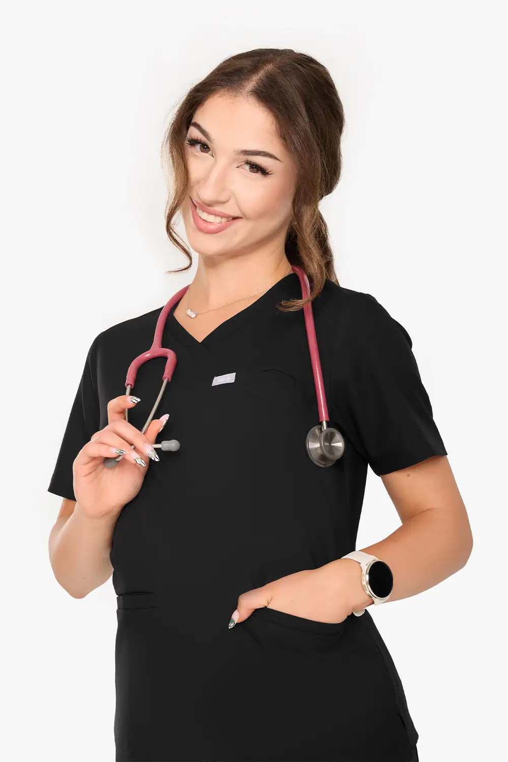 Bluza Medyczna Basic Damska - Black - obrazek 3