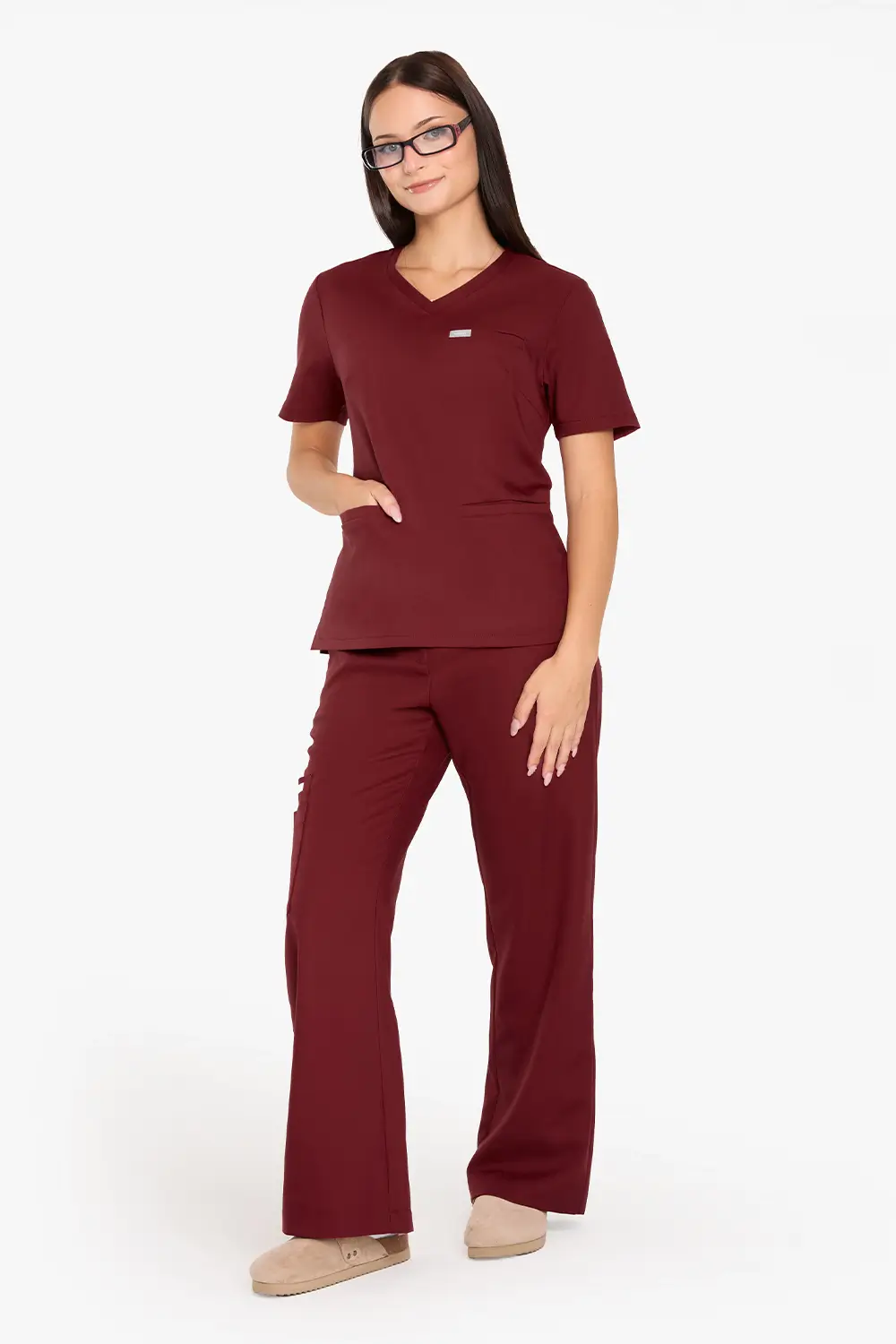 Bluza Medyczna Basic Damska - Burgundy - obrazek 3