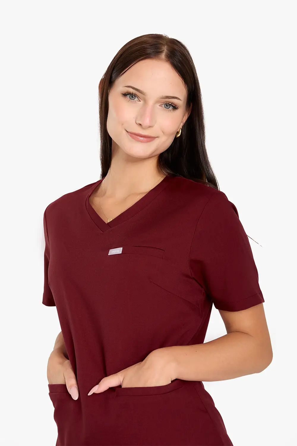 Bluza Medyczna Basic Damska - Burgundy - obrazek 4