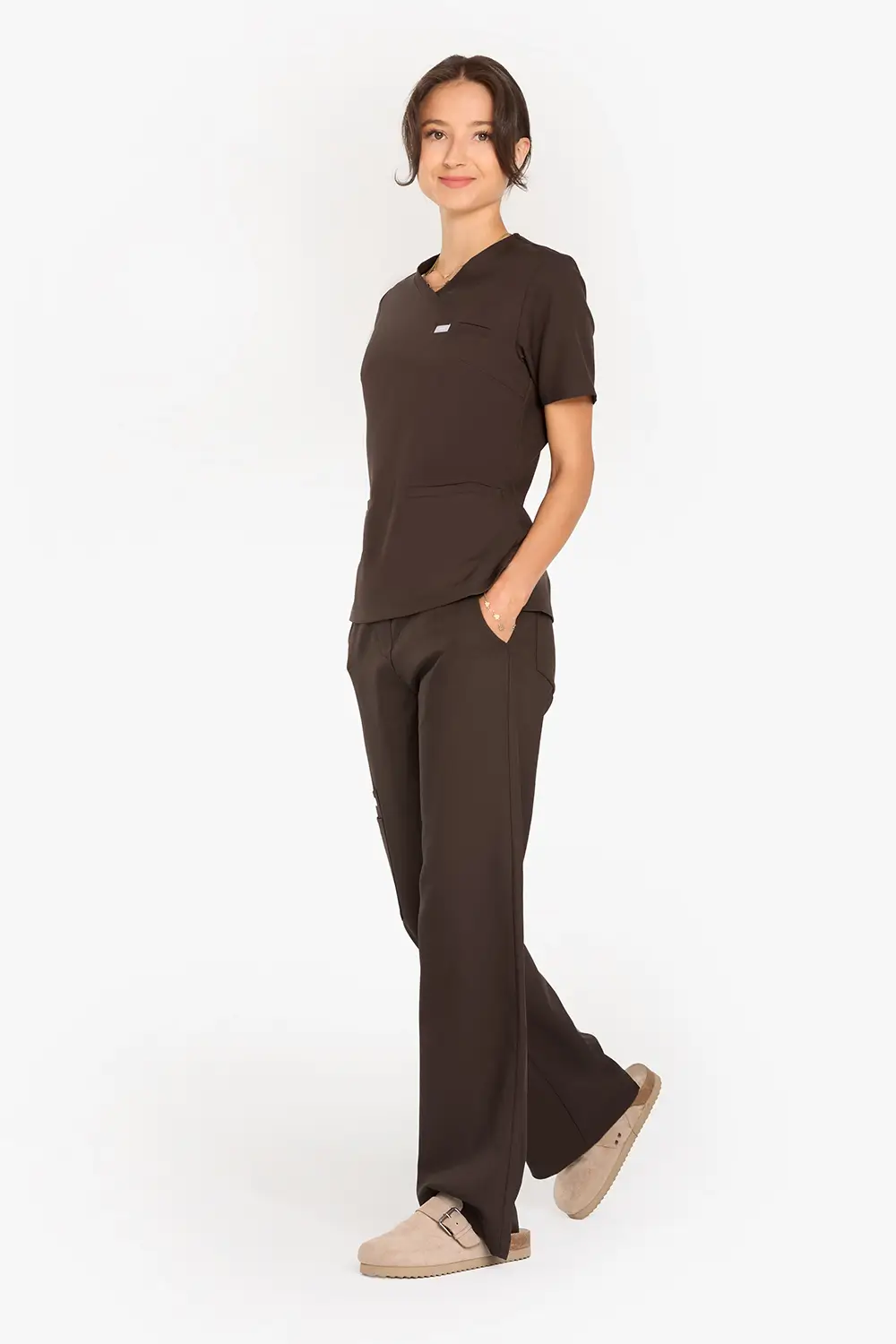 Bluza Medyczna Basic Damska - Hot Chocolate - obrazek 4