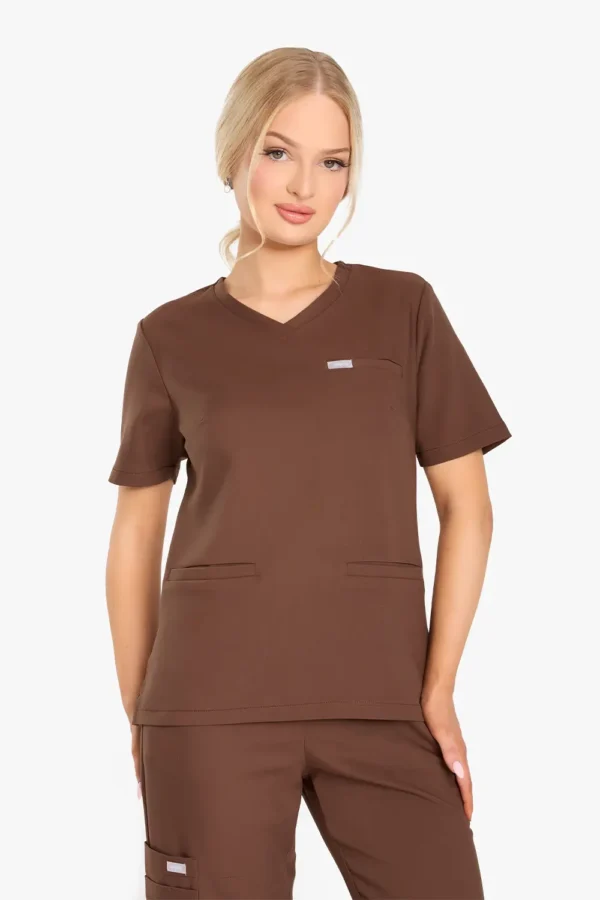 Bluza Medyczna Basic Damska - Milk Chocolte