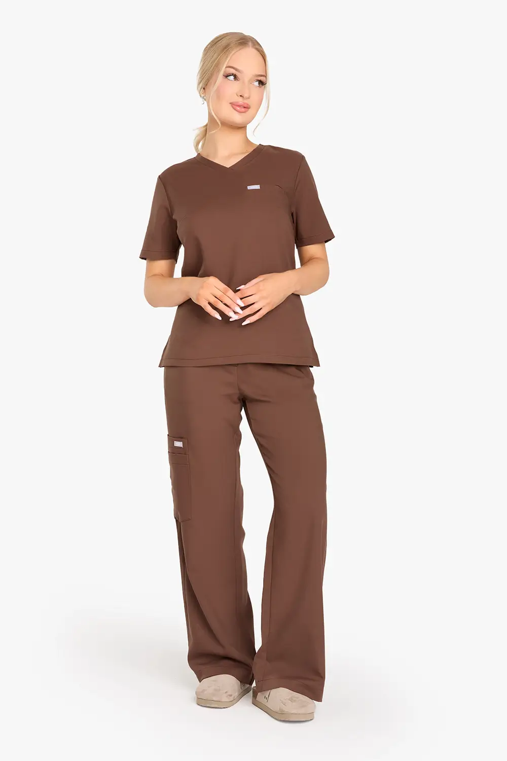 Bluza Medyczna Basic Damska - Milk Chocolte - obrazek 3