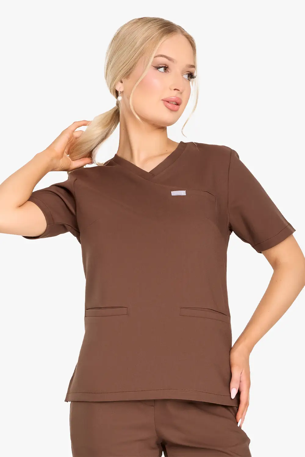 Bluza Medyczna Basic Damska - Milk Chocolte - obrazek 4