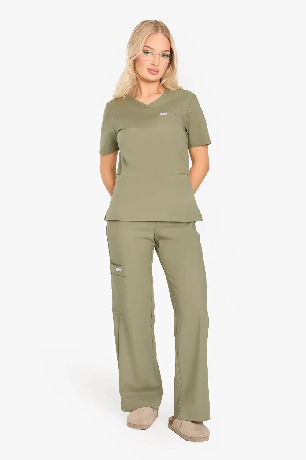 Bluza Medyczna Basic Damska - Olive Drab - obrazek 3