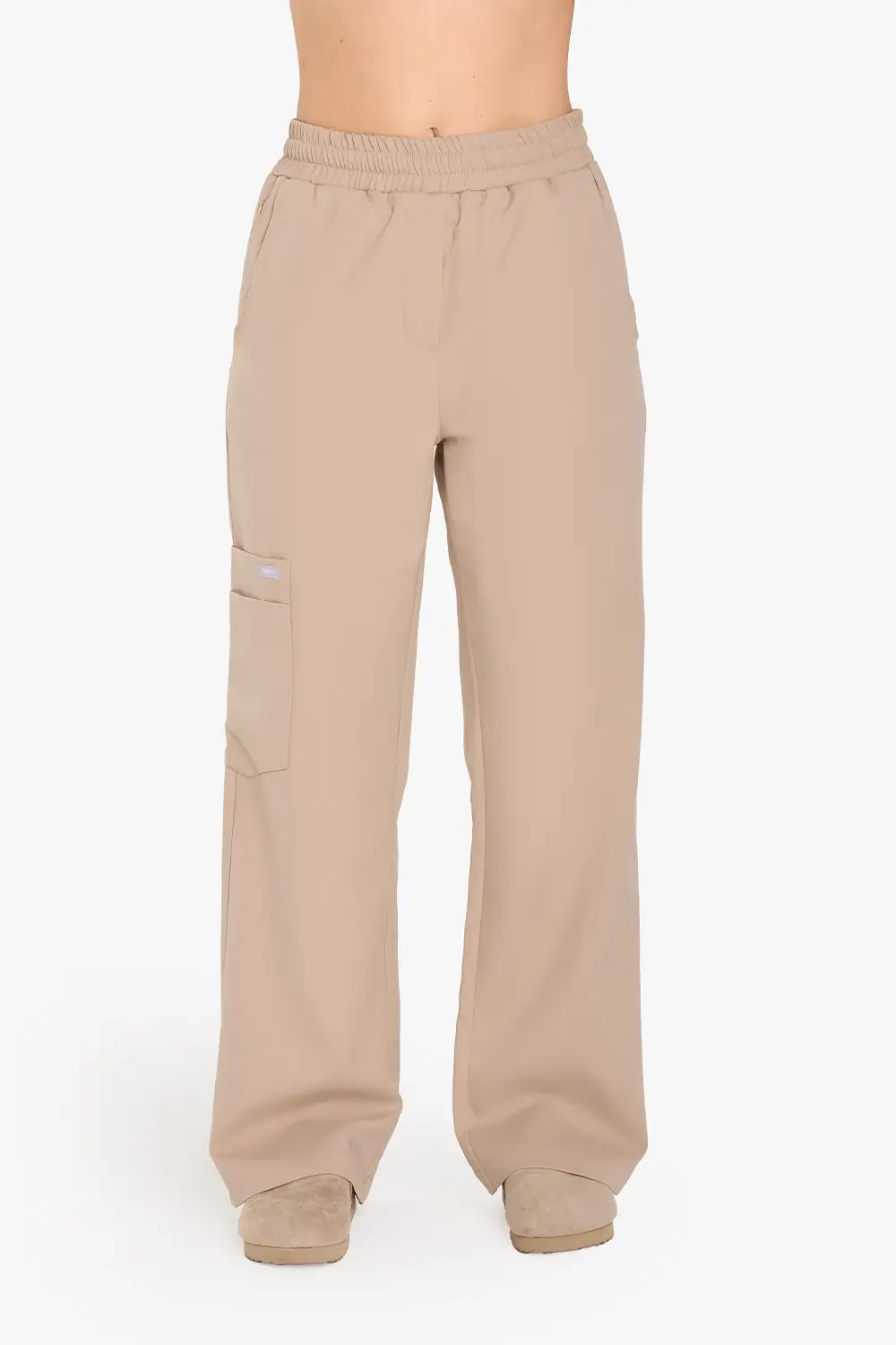 Spodnie Medyczne Damskie Szerokie - Beige - obrazek 2