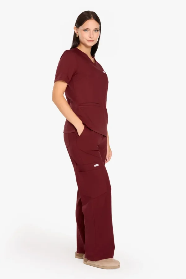 Spodnie Medyczne Damskie Szerokie - Burgundy