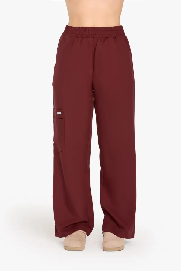 Spodnie Medyczne Damskie Szerokie - Burgundy