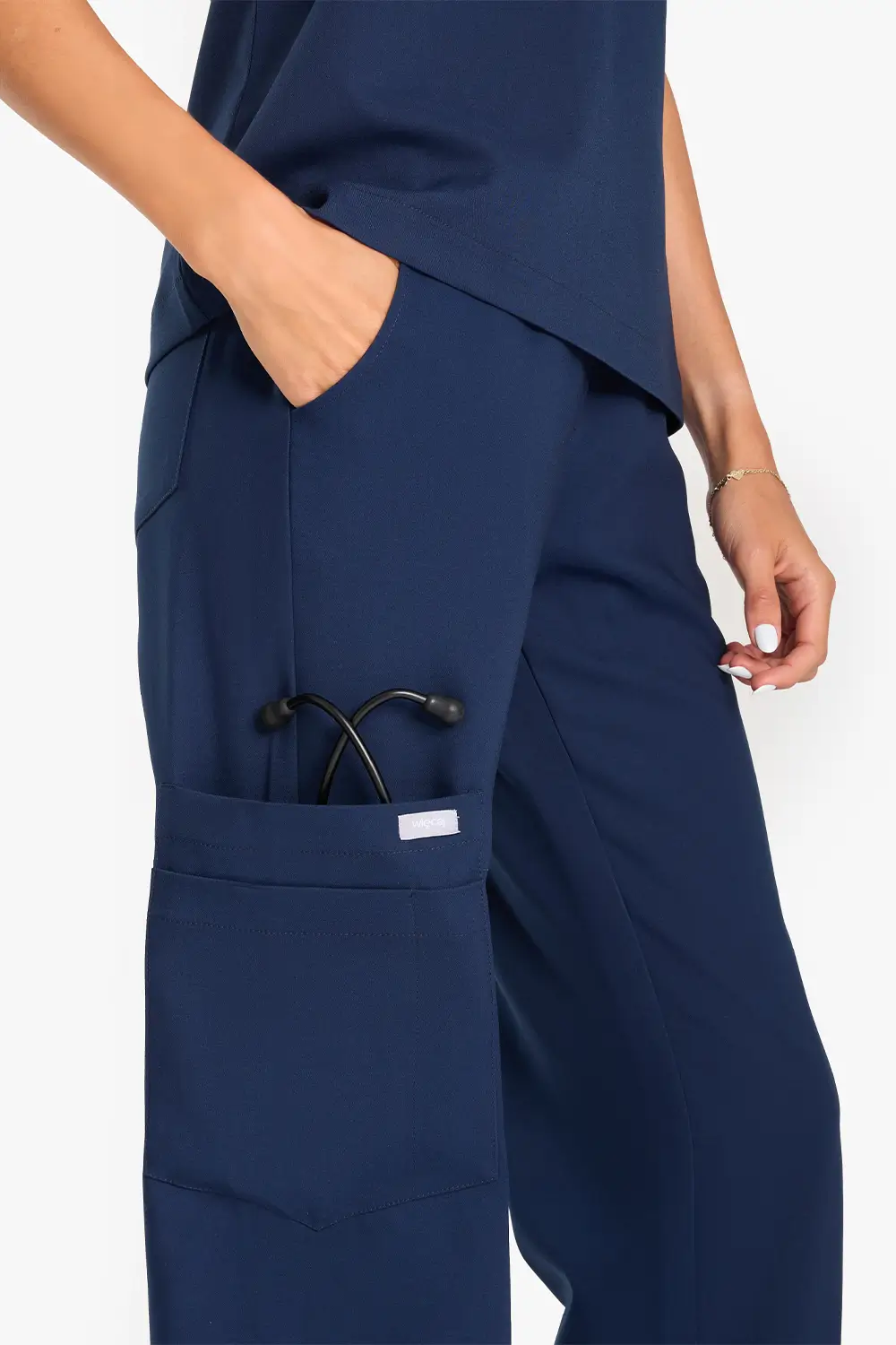 Spodnie Medyczne Damskie Szerokie - Light Navy - obrazek 4