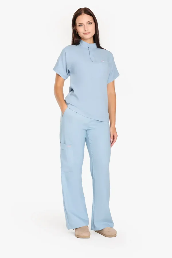 Spodnie Medyczne Damskie Szerokie - Pastel Blue