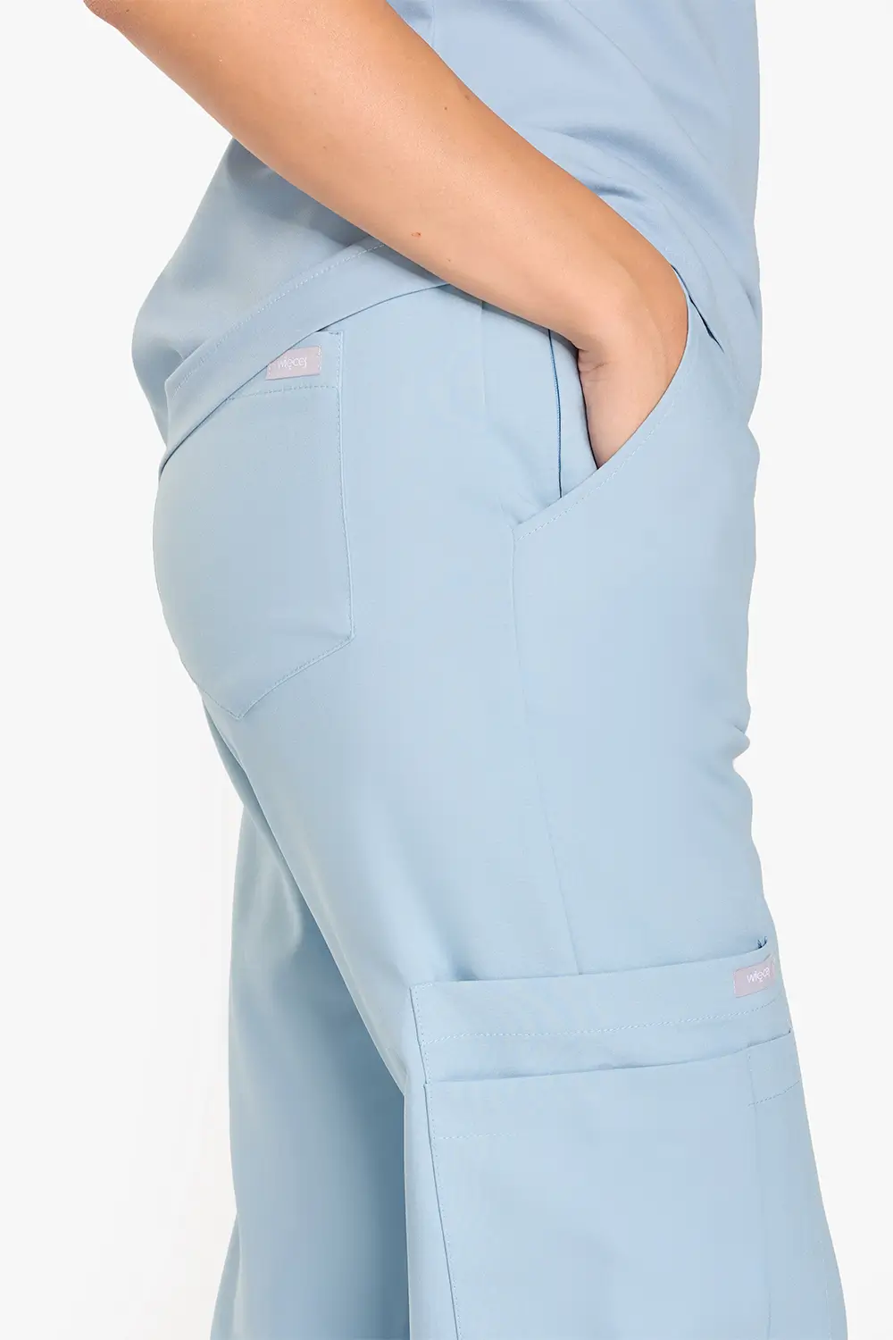 Spodnie Medyczne Damskie Szerokie - Pastel Blue - obrazek 4