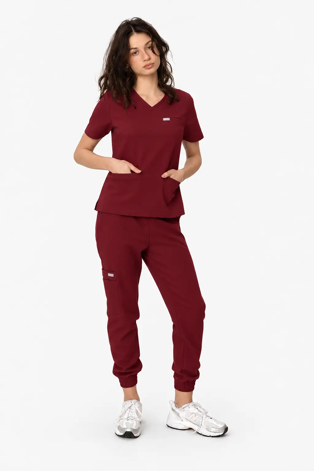 Spodnie Medyczne Damskie Joggery - Burgundy - obrazek 3